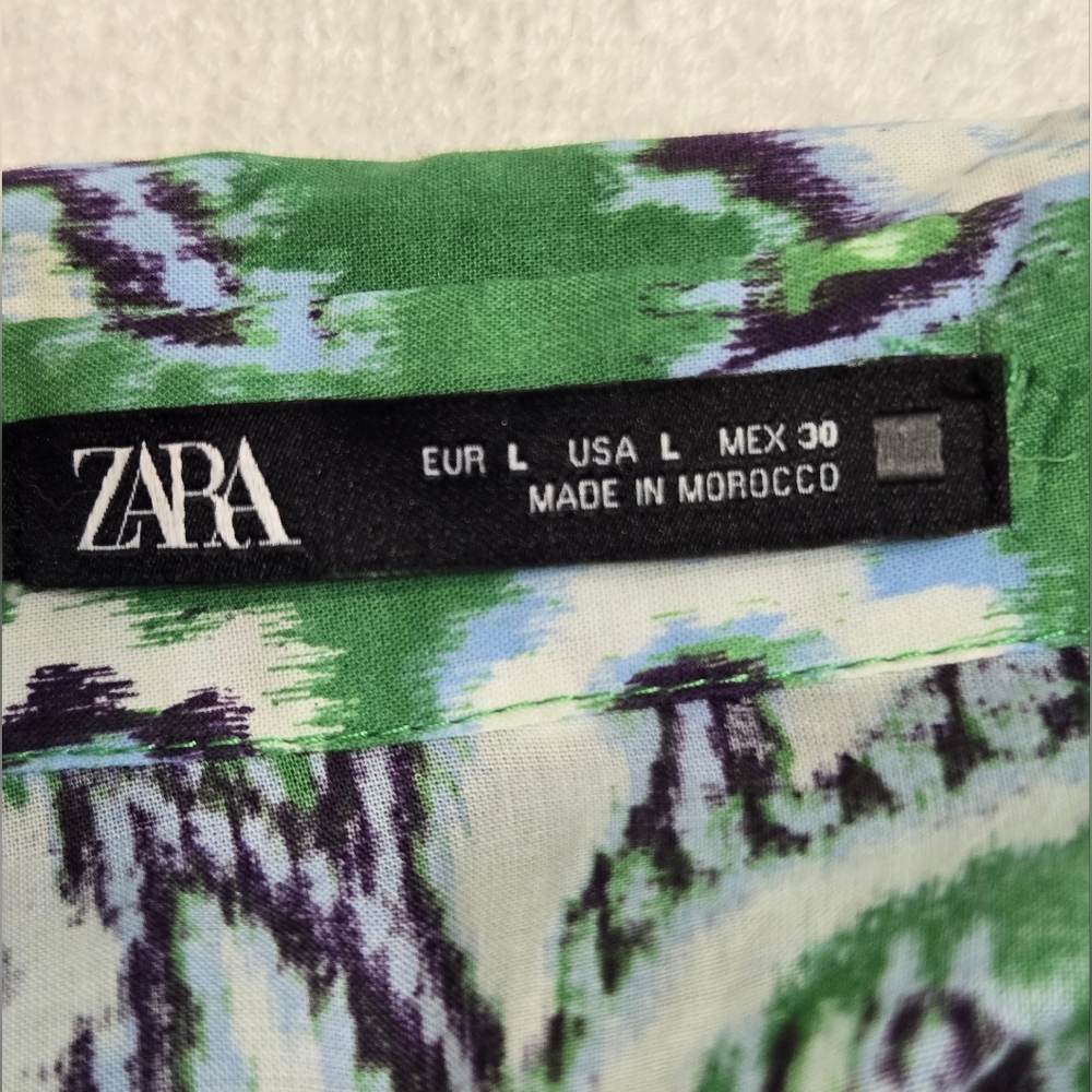 ZARA Spring Collection 2022 Blue / Green Printed Shirt Mini Dress Size L - Picture 10 of 14